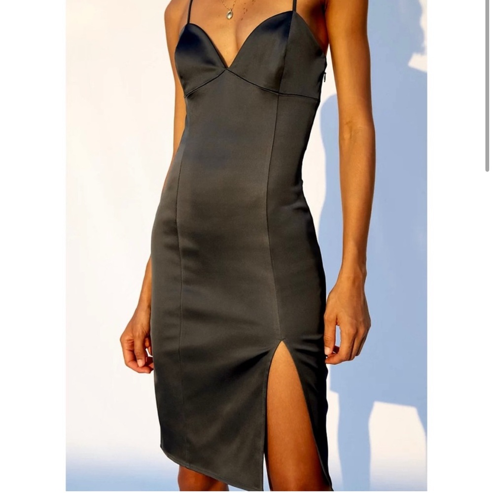 Aritzia Black Satin Midi Fresca Dress NWT